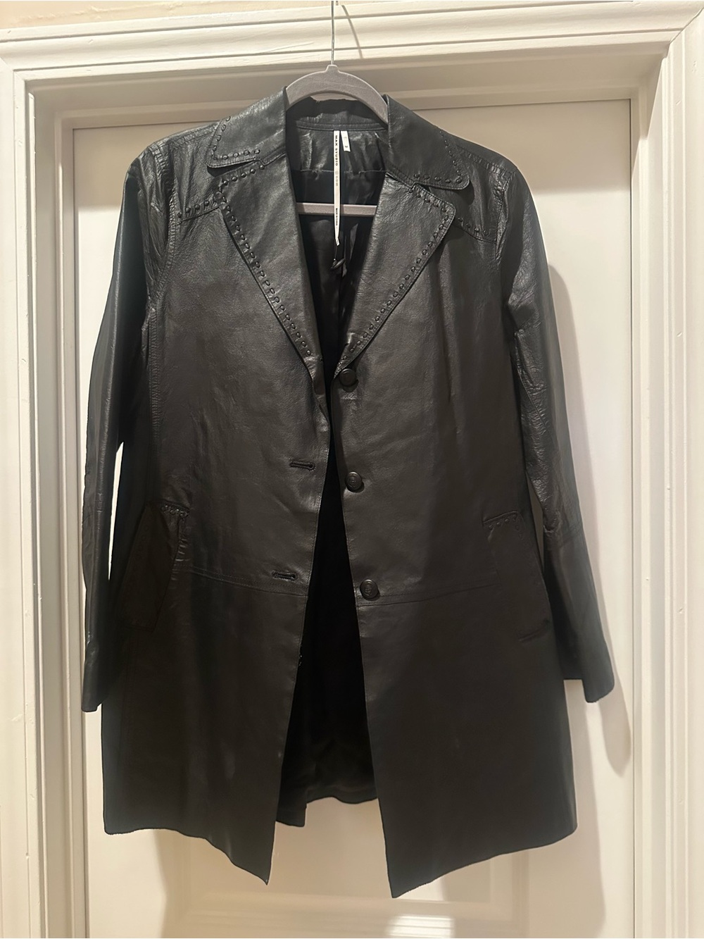 Max Studio Black Leather Button-Front Coat